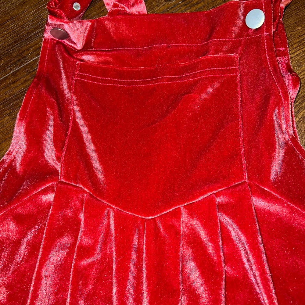 Red Velvet Wide-Leg Chic Boho Bib Jumpsuit Overalls With Silver Buttons Size L - Picture 11 of 13